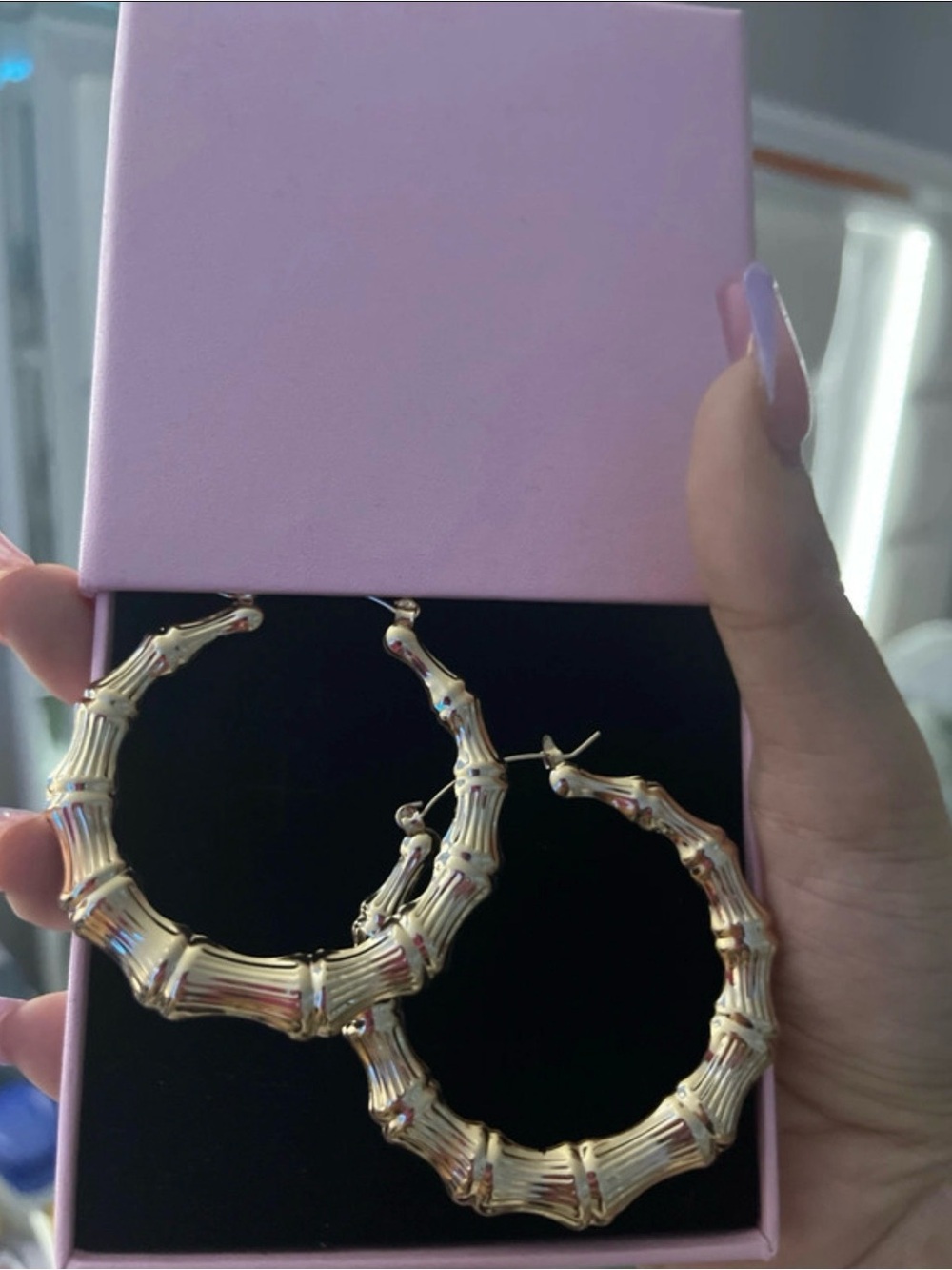 Gold Bamboo-Style Hoop Earrings for Women
